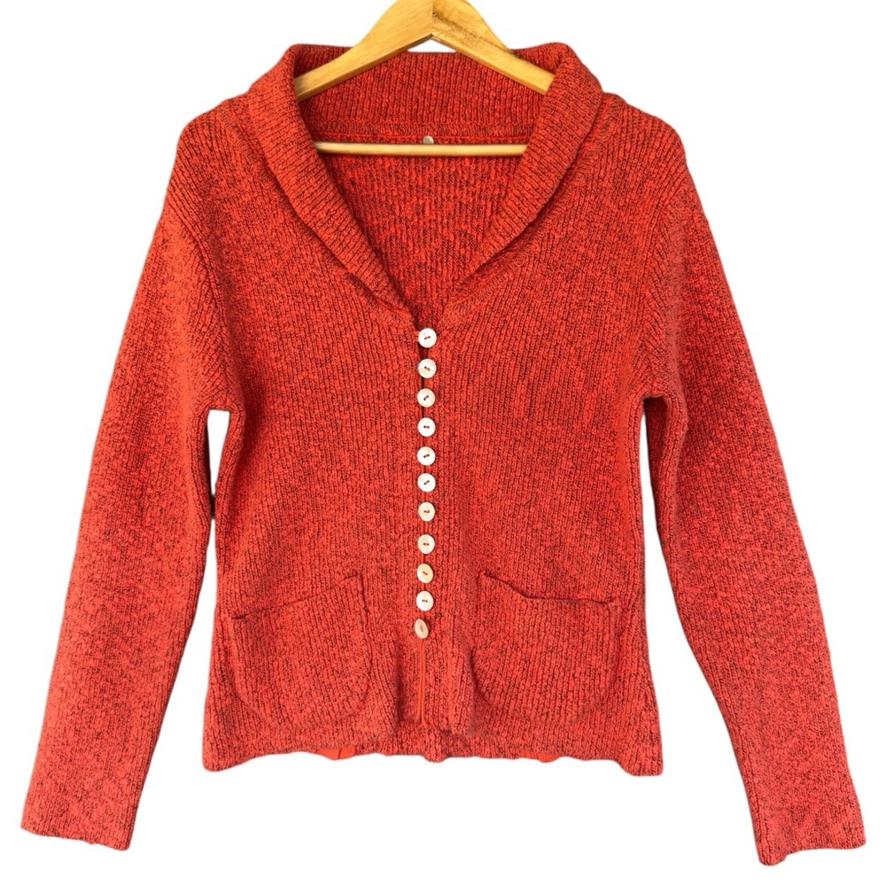 Y2K  Knit Cardigan Sweater Orange Sm Mother of Pearl Buttons